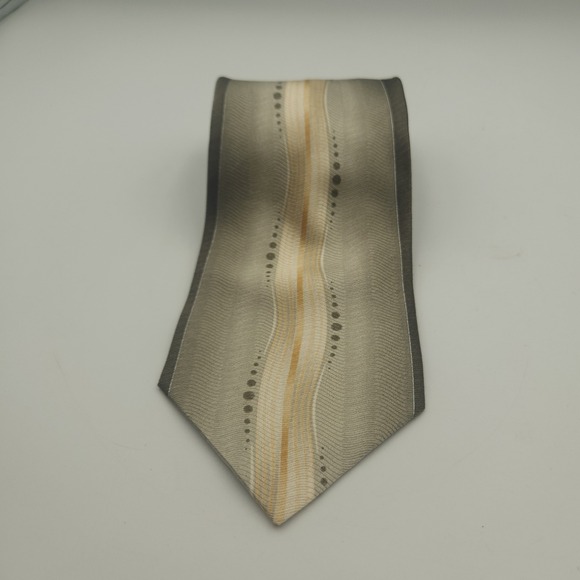 Emilio Ponti 100% Silk Handmade Tie Green Beige Gold Stripe Dot 3.5" Wide Italy - Picture 1 of 6